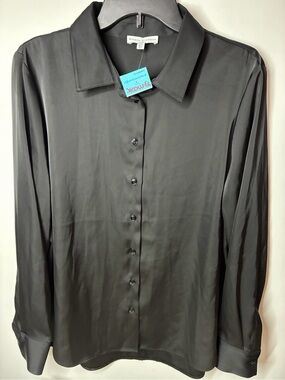 Maison d'Amélie Black Satin Button-Down Shirt